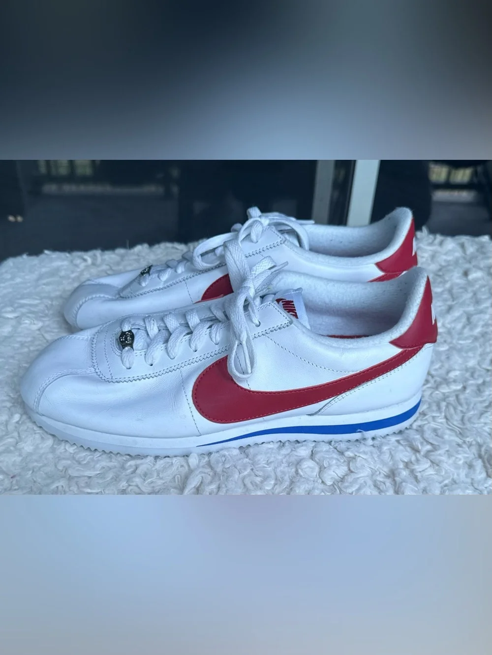 Nike Classic Cortez White Sneakers with Red Swoosh and Blue Accent Men’s